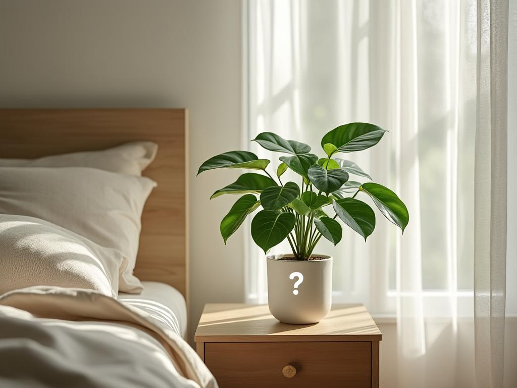 Plante verte sur table de nuit éclairée par soleil.