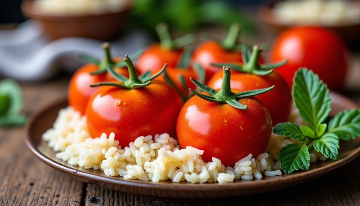 Tomates farcies gourmandes au four accompagnées de riz : une recette simple et pleine de saveurs